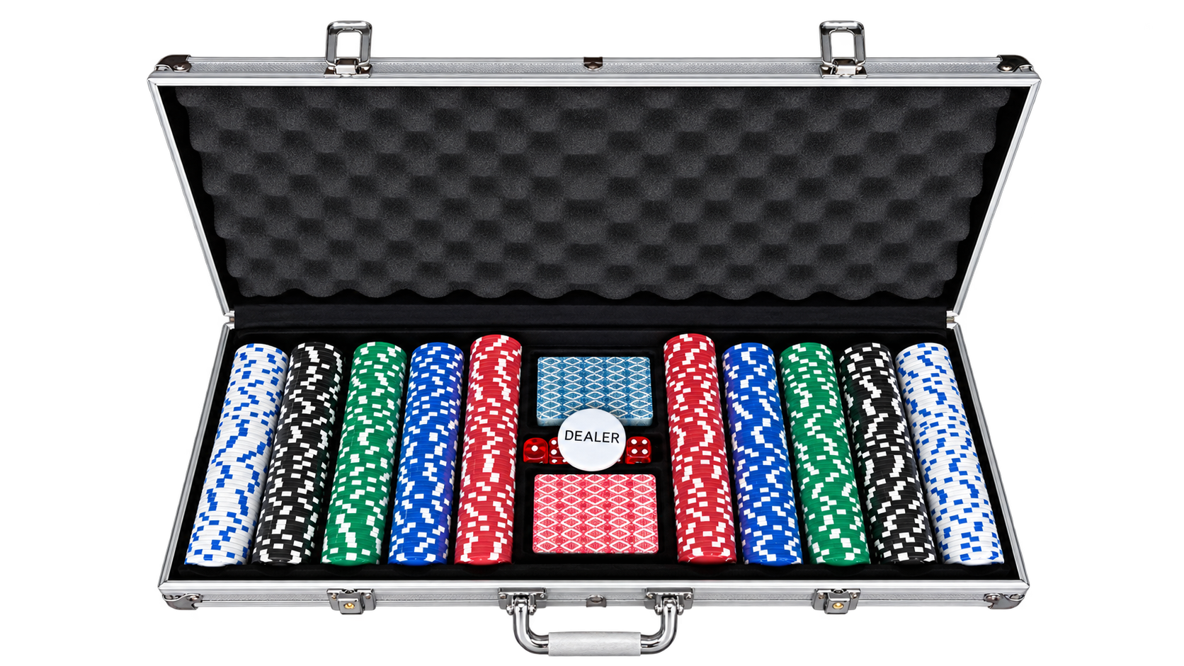 500’lük çantalı poker seti, karşıdan görünüm